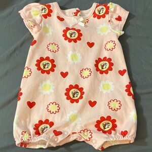 Baby Floral Heart Short-Sleeve One-Piece Romper - Pink